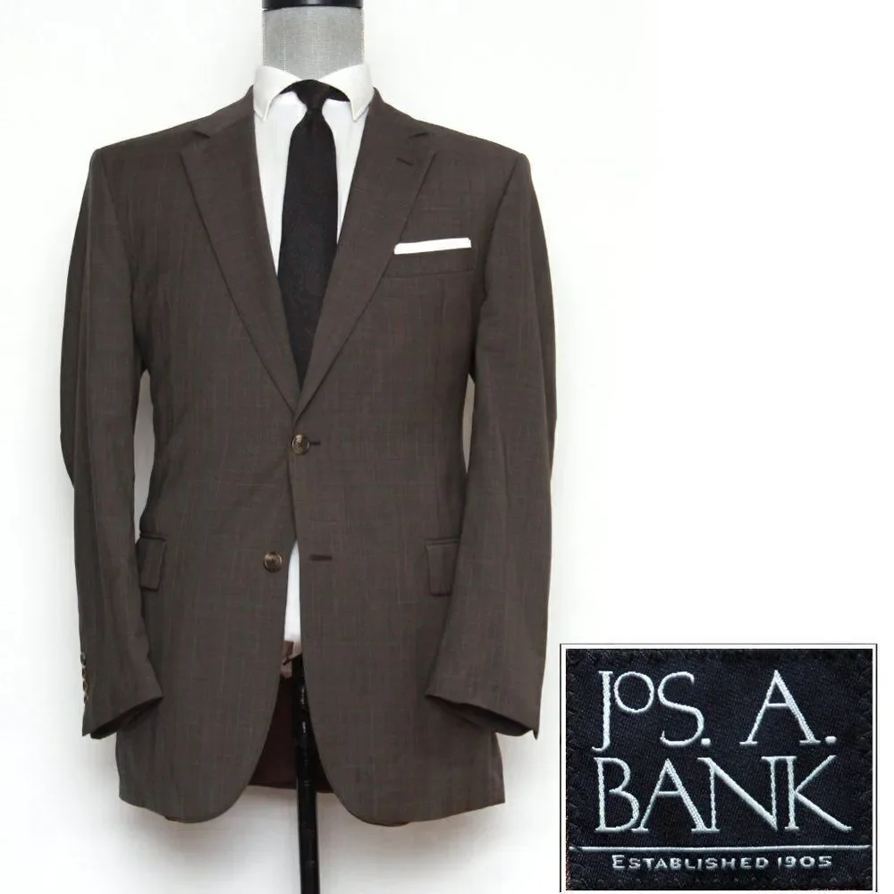 42L Jos A Bank Men's Wool Blazer Sport Coat Wool‎ Brown D030136
